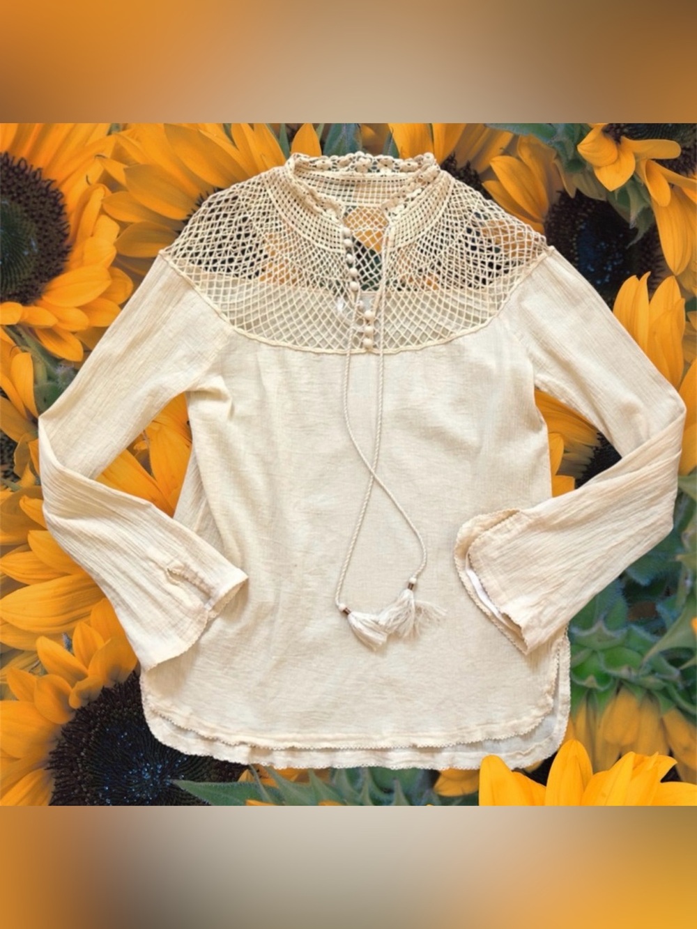 FREE PEOPLE boho gauze cotton top, size M
